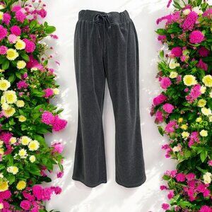New York & Co. Womens Velvet Wide-Leg Pants Charcoal Gray Cozy Loungewear Sz M